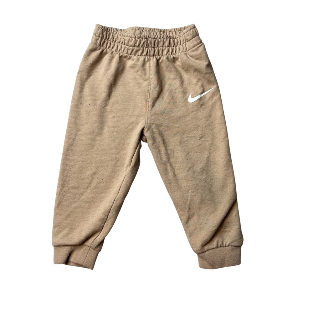 Nike Joggers Kids 9M Tan Sweatpants Swoosh Fleece Elastic Waist Athletic Pilling
